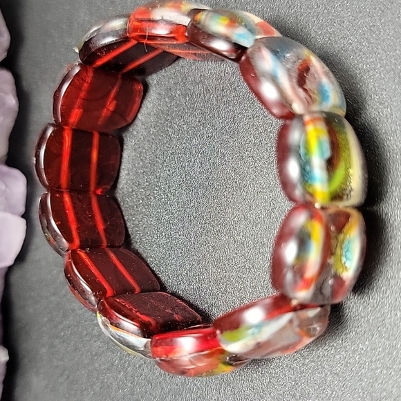 20x14.7mm Handmade Glass Abstract Milliefiori Lampwork Foil Beaded Bracelet - Picture 7 of 9